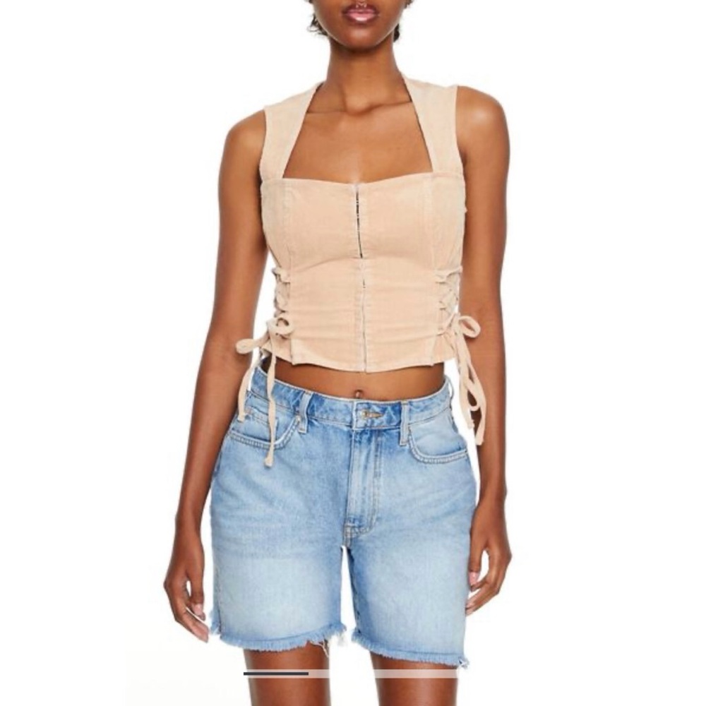 Forever 21 Lace-Up Corduroy Crop Top